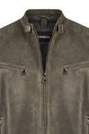 Dexter Male Gray Mandarin Collar Leather Jacket | Derimod