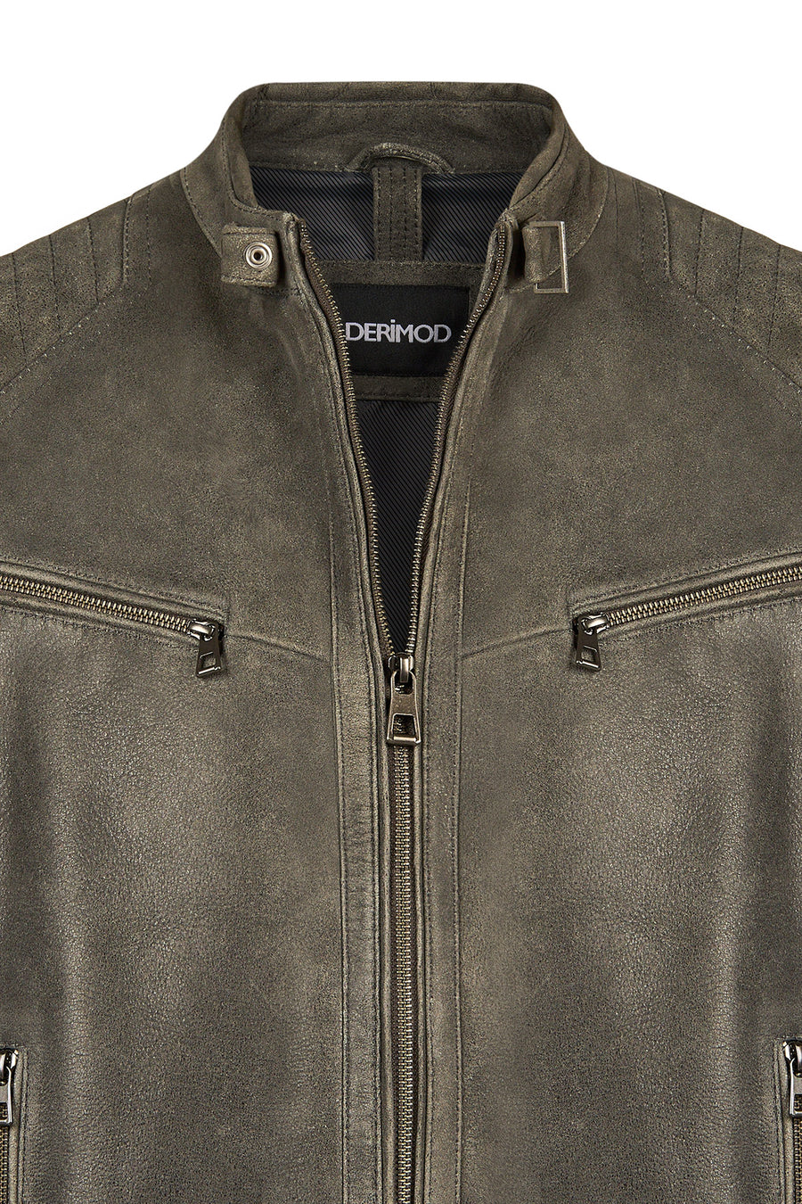 Dexter Male Gray Mandarin Collar Leather Jacket
