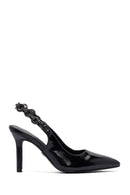 Women's Black Stone-Embellished Open Back Metallic Stiletto Shoes | Derimod