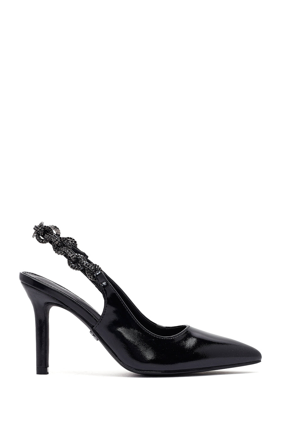 Women's Black Stone-Embellished Open Back Metallic Stiletto Shoes 25SFE491332 | Derimod