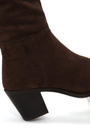 Woman Brown Zip Closure Chunky Heeled Suede Cowboy Boots | Derimod