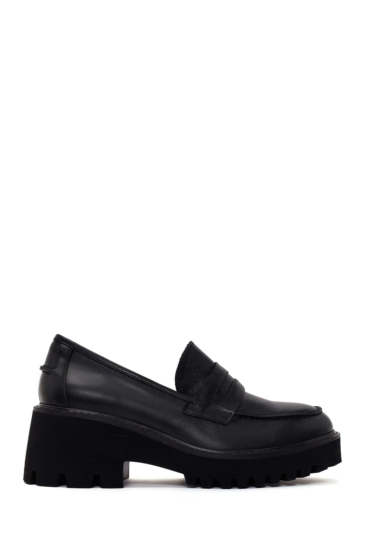 Kadın Siyah Kalın Topuklu Deri Maskülen Loafer AF180021DV | Derimod