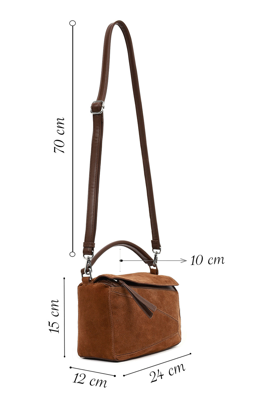 Woman Camel Long-Strap Suede Crossbody Bag