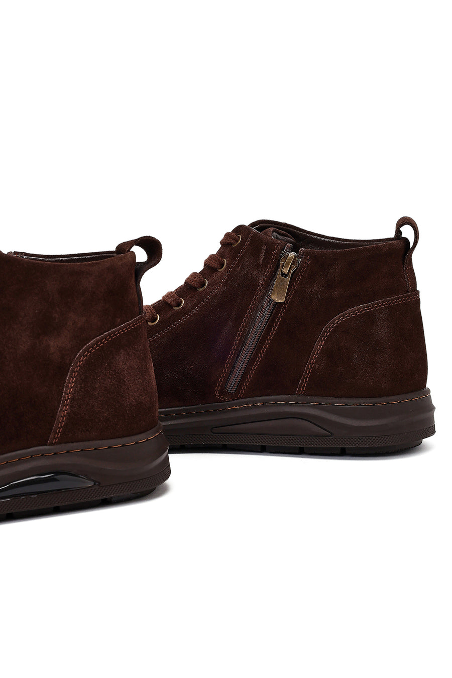 Men's Brown Suede Leather Boots with Zipper