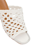 Women's White Knitted Short Thick Heeled Slippers | Derimod