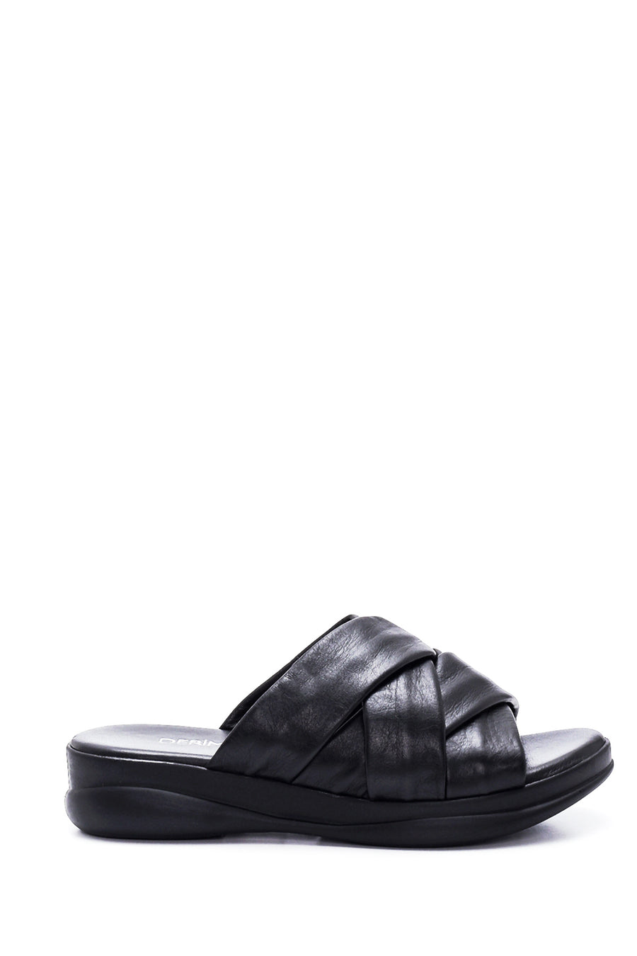Women's Black Leather Casual Flat Slippers 22SFD150018 | Derimod