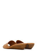 Women's Beige Short Platform Heel Leather Slippers | Derimod
