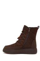 Woman Brown Zip Closure Thick-Soled Charmed Fabric Combat Boots | Derimod