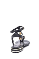 Women's Black Chain Flat Sandals | Derimod