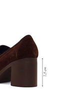 Woman Brown Chunky Heeled Suede Loafer | Derimod