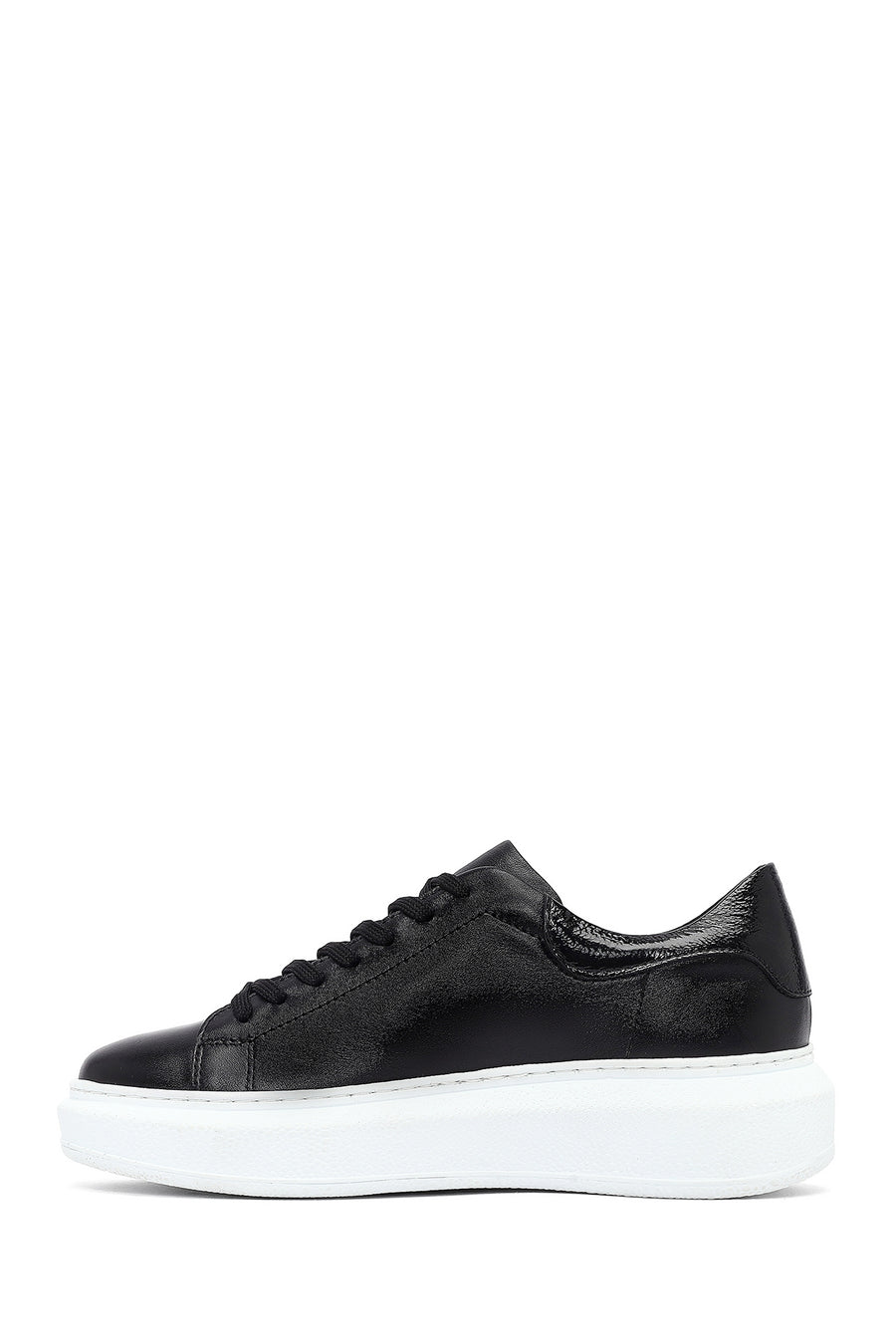 Kadın Siyah Bağcıklı Kalın Taban Deri Sneaker