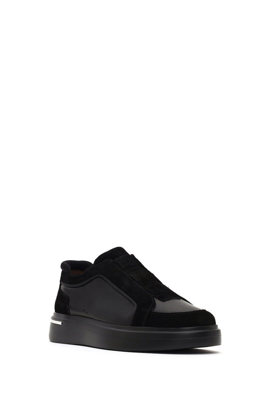 Men's Black Thick-Soled Leather Sneaker