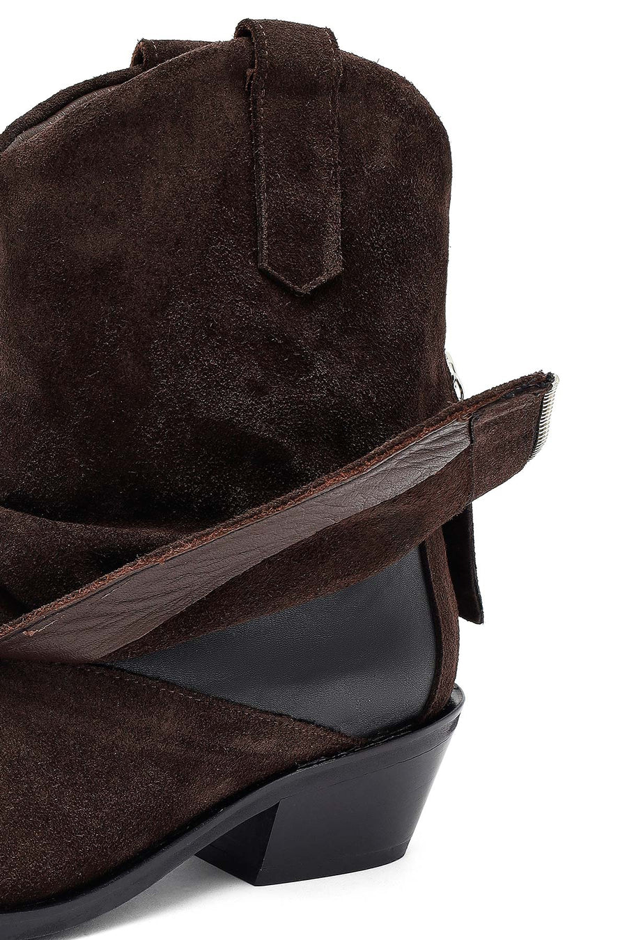Woman Brown Low Chunky Heel Suede Leather Cowboy Boots