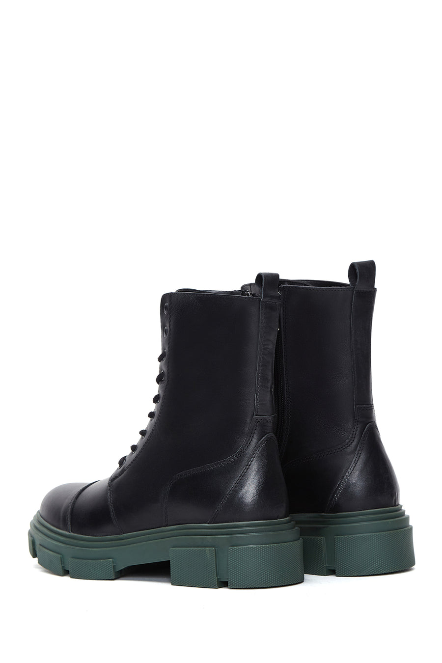 Women's Black Leather Zippered Boots