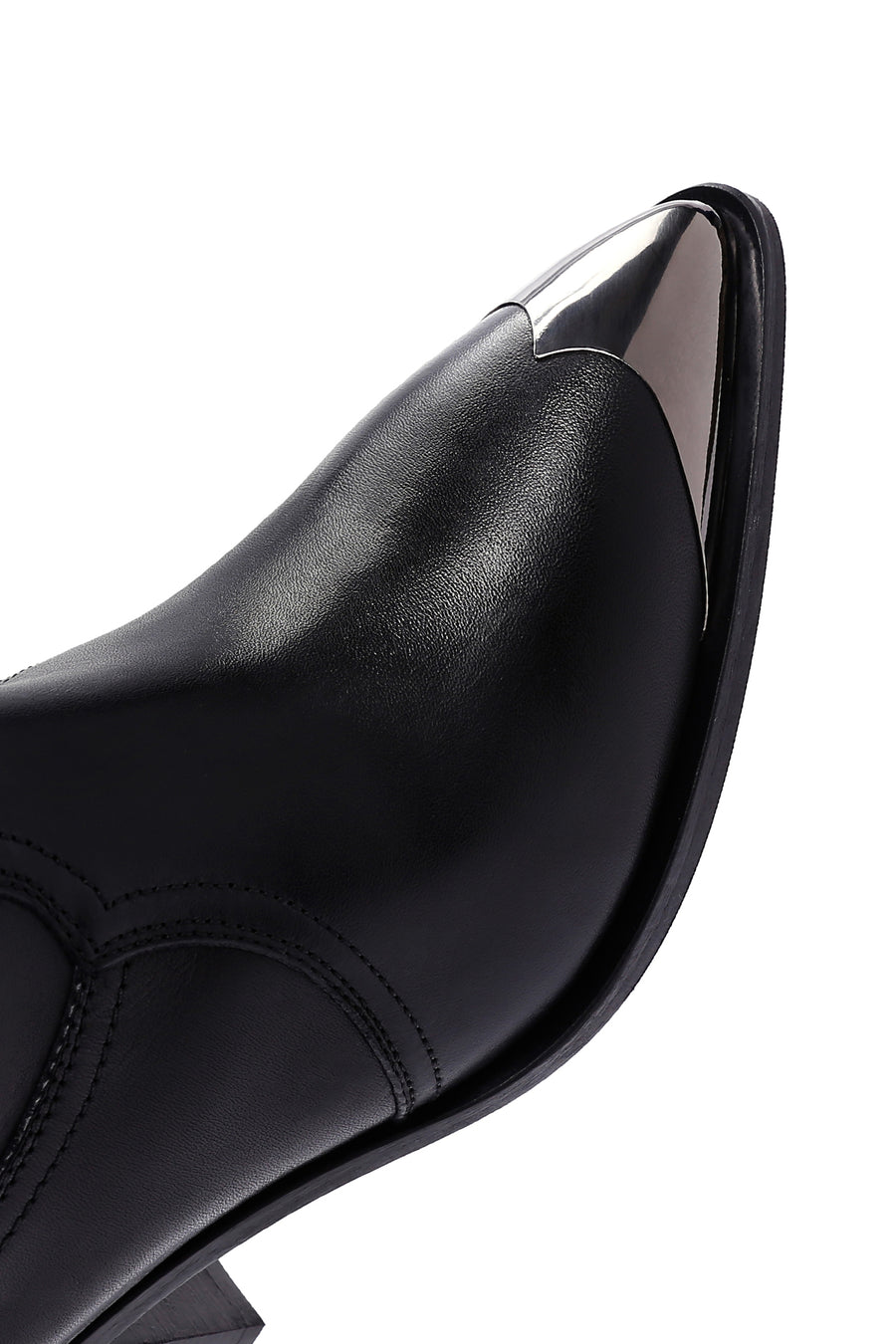 Women's Black Leather Heeled Cowboy Boots