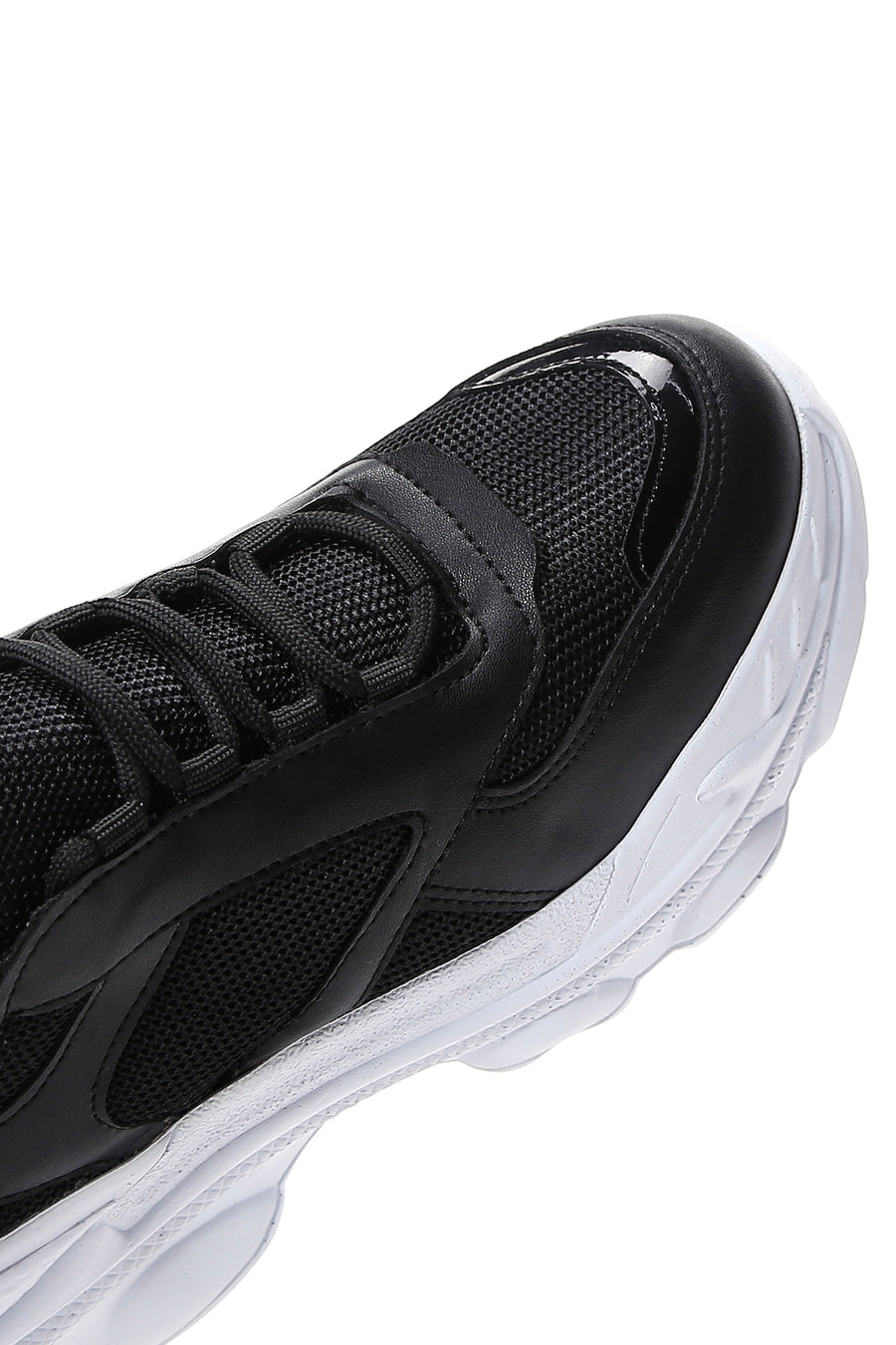 Women's Black Lace-Up Thick Soled Sneaker