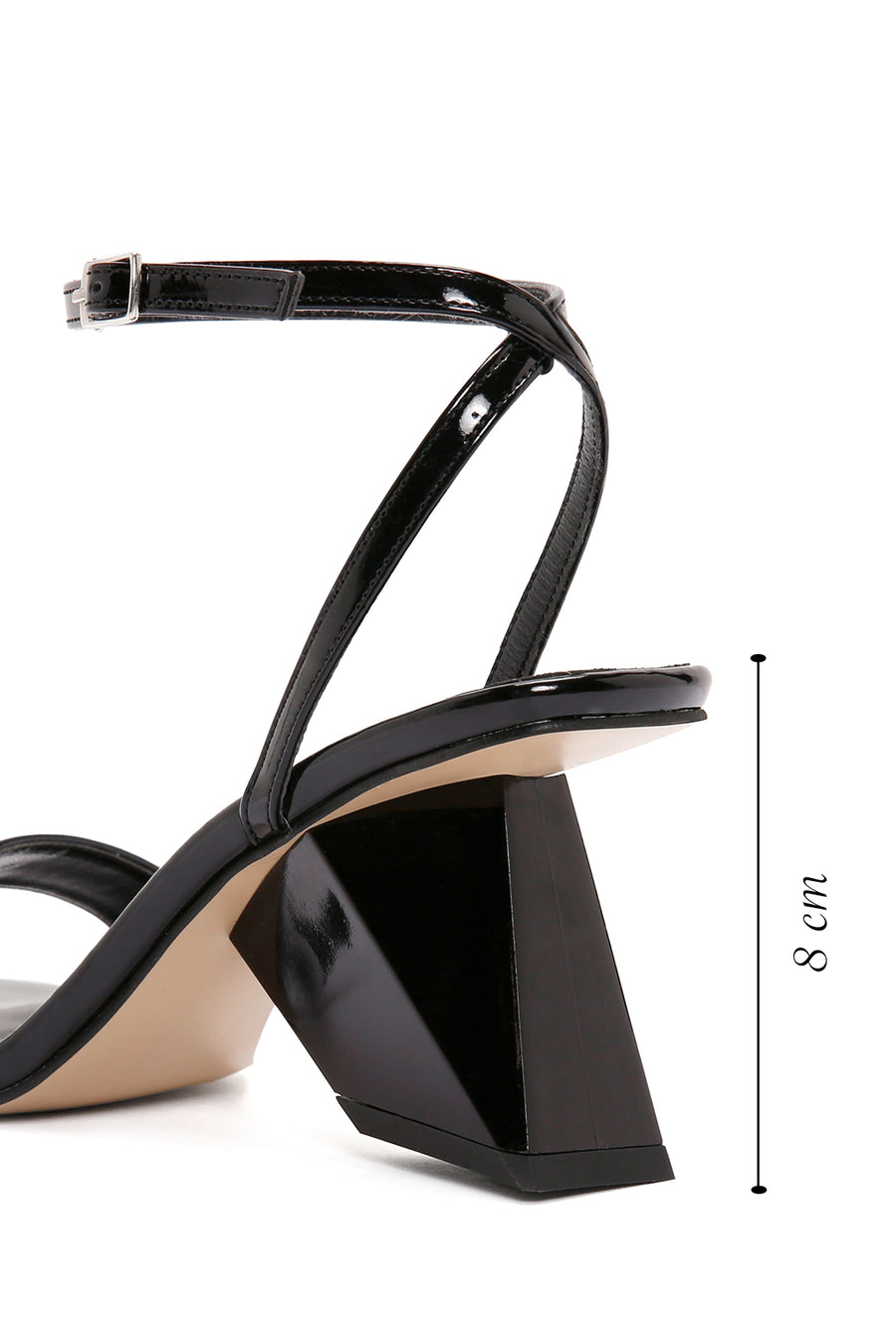 Women's Black Heeled Patent Leather Sandals