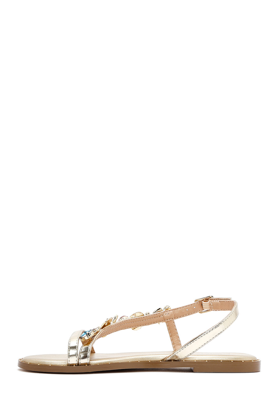 Women's Gold Ankle Buckle Stoned Sandals