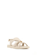 Women's Beige Leather Sandals with Buckle Back | Derimod