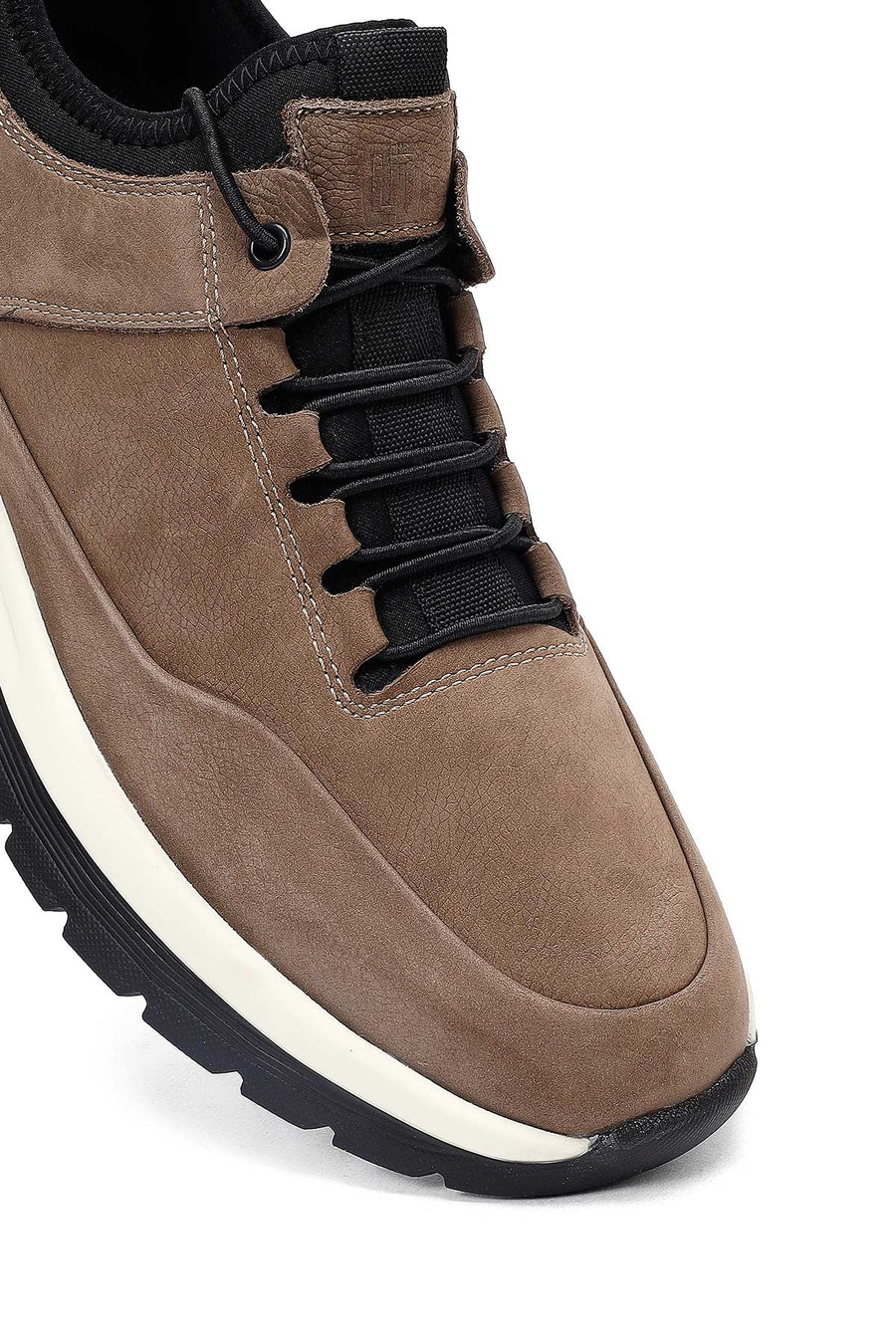 Erkek Vizon Bağcıklı Kalın Tabanlı Nubuk Deri Casual Sneaker