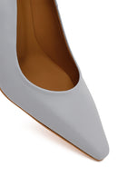 Woman Light Blue Thick-Heeled Leather Stiletto | Derimod