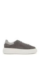 Erkek Gri Bağcıklı Kalın Tabanlı Süet Deri Sneaker | Derimod