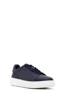 Erkek Lacivert Bağcıklı Deri Sneaker | Derimod