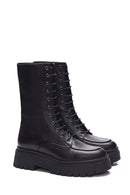 Women's Black Leather Thick Soled Boots | Derimod