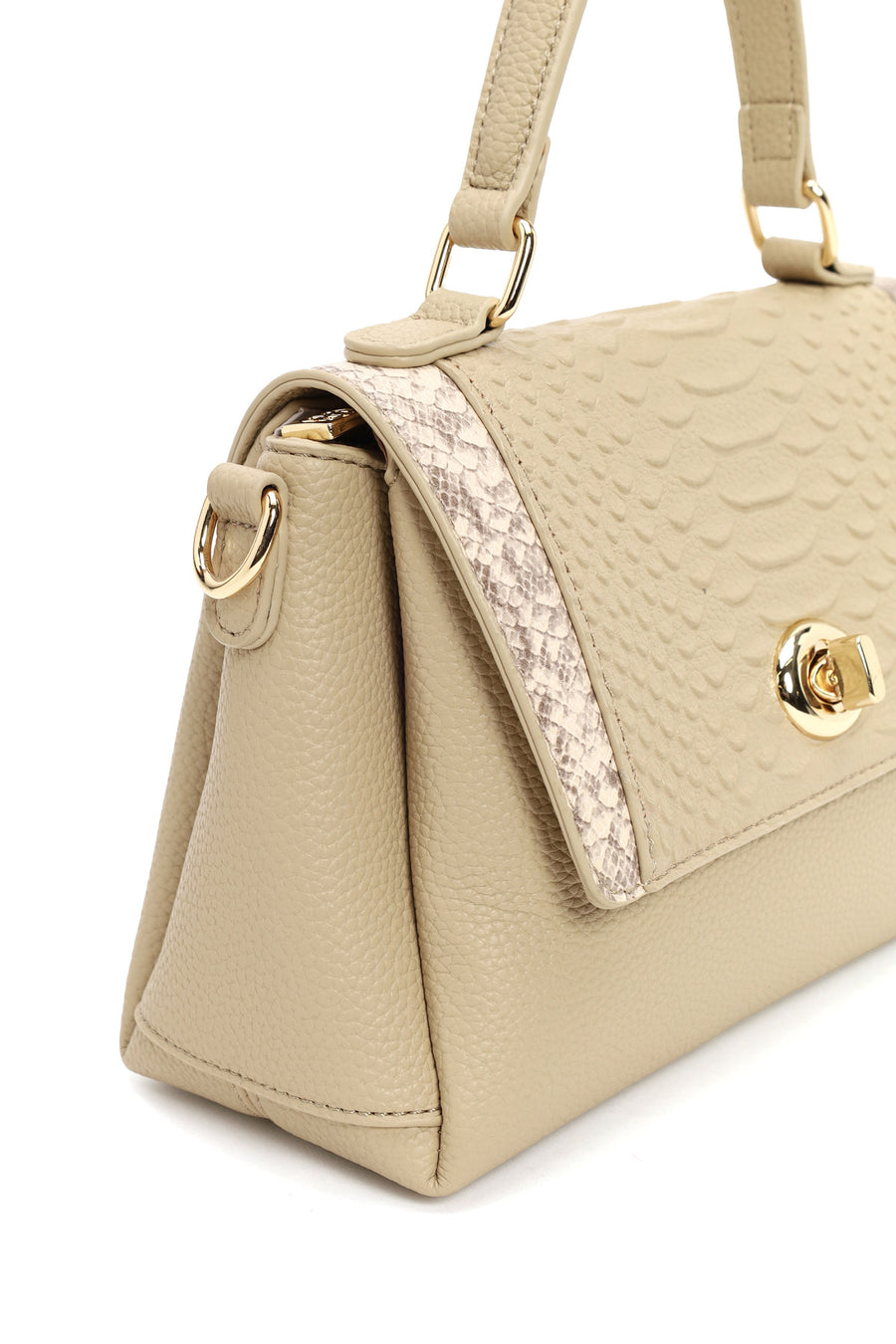 Woman Beige Long-Strap Patterned Shoulder Bag