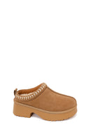 Woman Camel Thick-Soled Leopard Patterned Suede Teddy Boots | Derimod