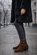 Woman Tan Zippered Suede Leather Cowboy Boots | Derimod