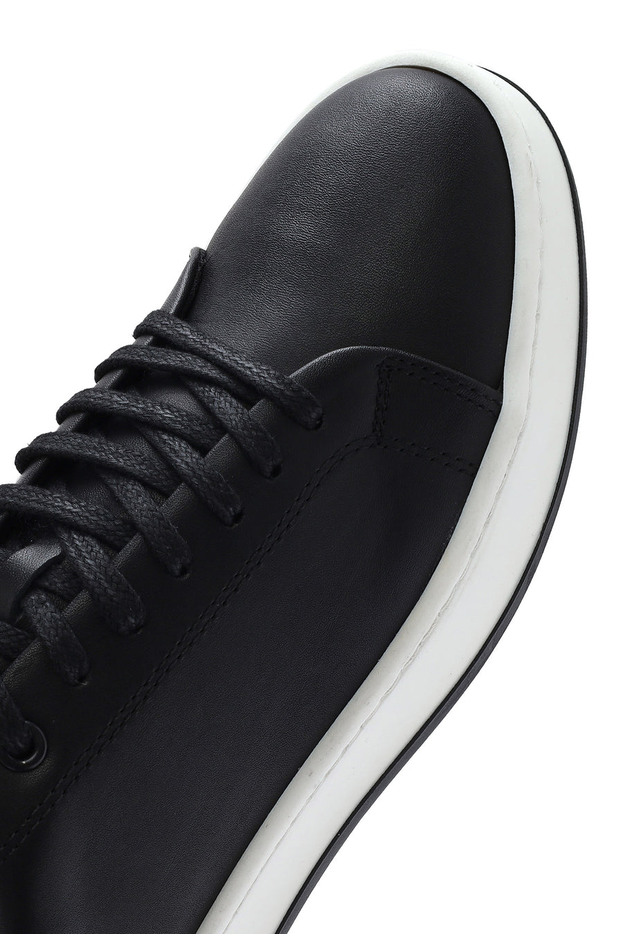 Erkek Siyah Bağcıklı Deri Sneaker