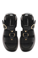 Women's Black Ankle Strap Thick Soled Leather Sandals | Derimod