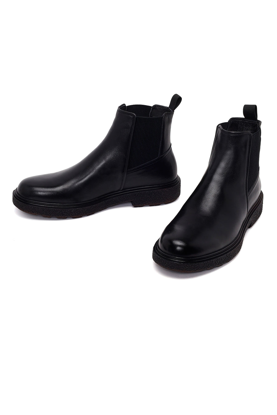 Male Black Thick-Soled Leather Chelsea Boots