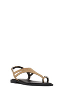 Woman Beige Buckled Toe-Post Suede Sandal | Derimod