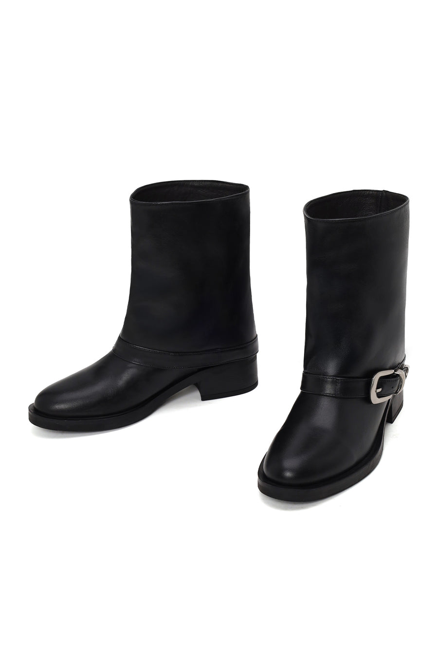 Woman Black Buckled Leather Boots