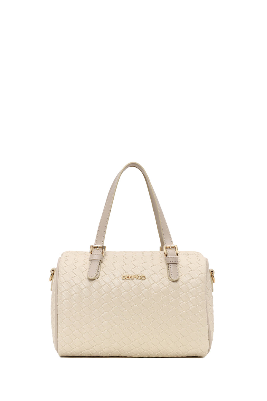 Woman Cream Long-Strap Knitted Shoulder Bag