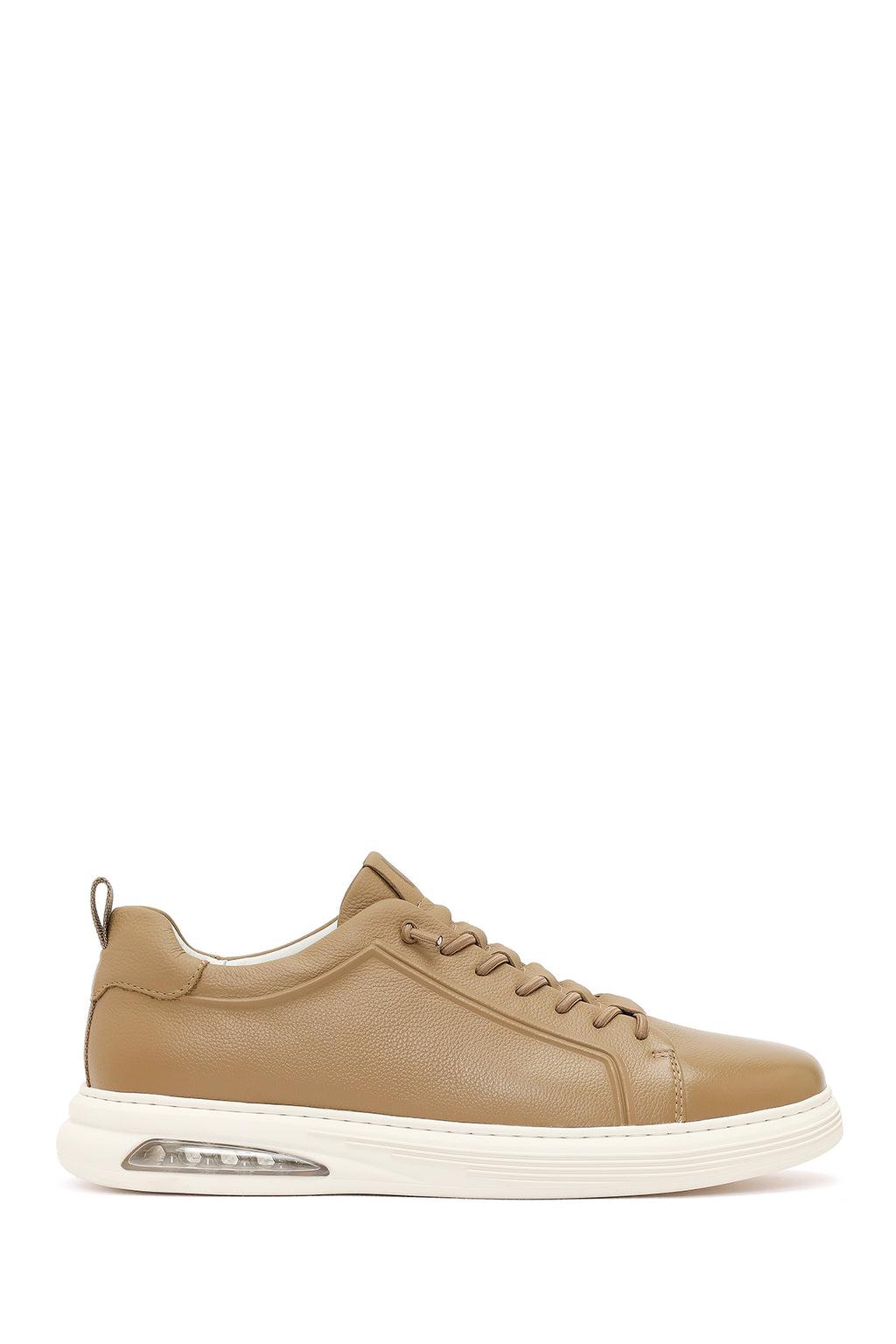 Erkek Bej Bağcıklı Deri Sneaker