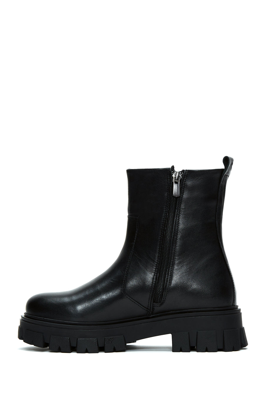 Women's Black Leather Zippered Boots