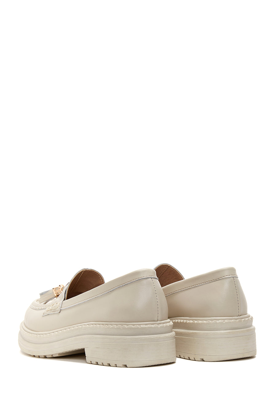 Women's Beige Leather Tassel Loafer