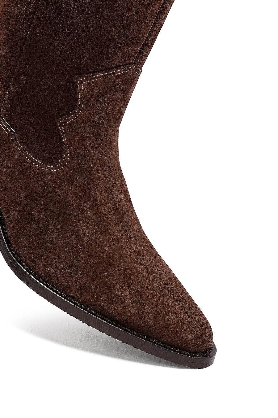 Woman Brown Chunky Heel Suede Leather Cowboy Boots