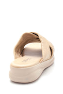 Women's Beige Leather Casual Flat Slippers | Derimod