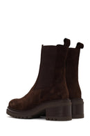 Woman Brown Chunky Heeled Suede Chelsea Boots | Derimod