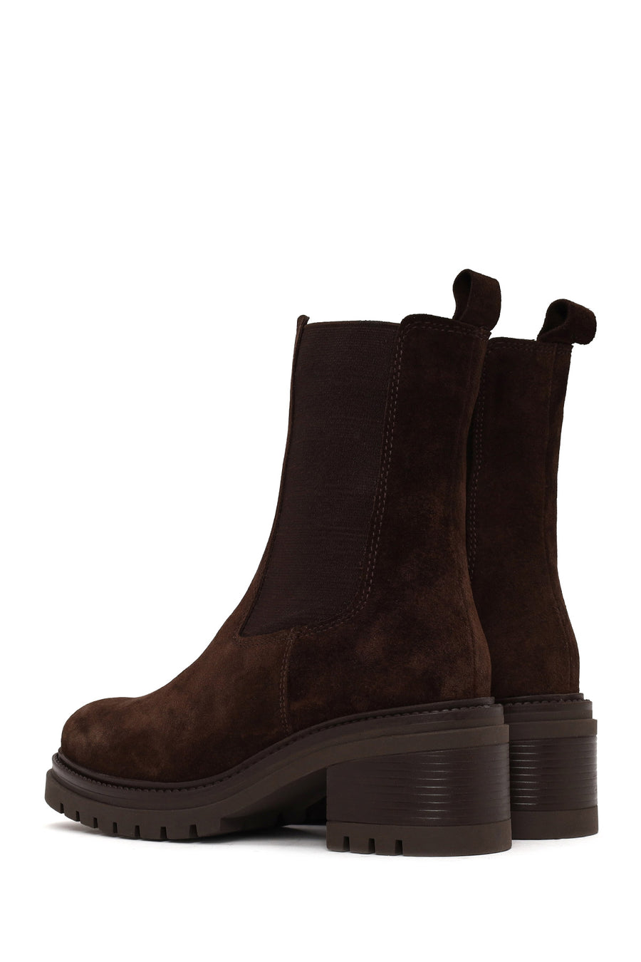 Woman Brown Chunky Heeled Suede Chelsea Boots