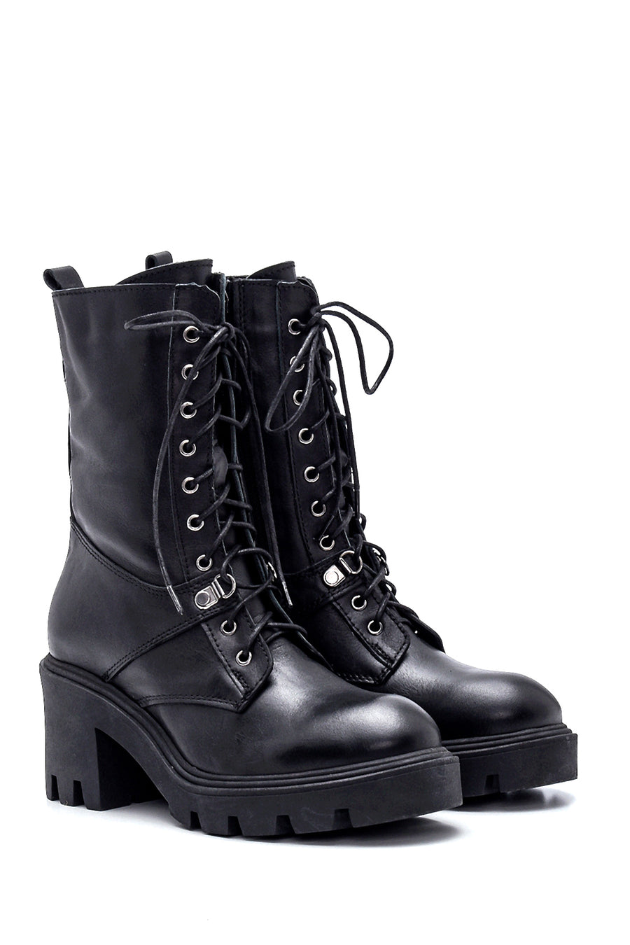 Women's Leather Zippered Heeled Boots