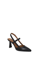 Woman Black Backless Heeled Leather Shoe | Derimod