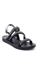 Women's Black Chain Flat Sandals | Derimod