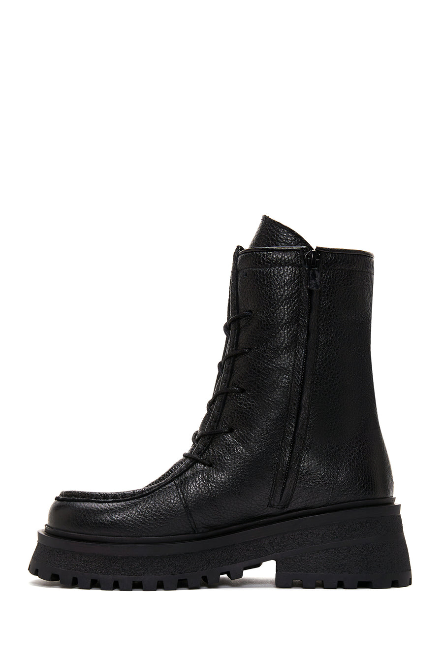 Women's Black Leather Zippered Flat Boots