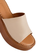 Woman Beige Thick Sole Leather Comfort Slippers | Derimod