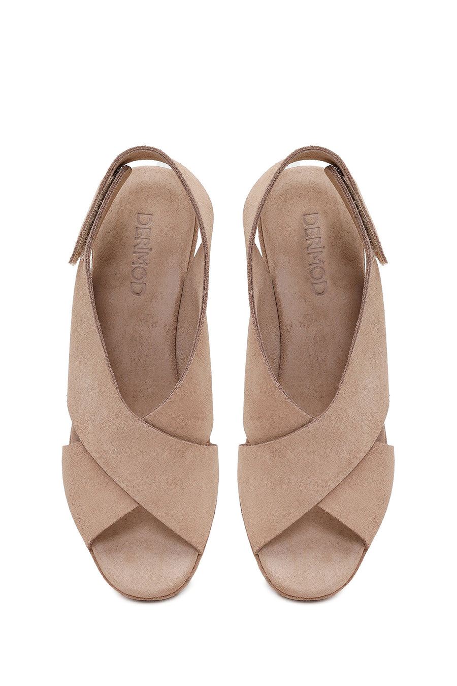 Woman Beige Strappy Wedge Suede Sandal